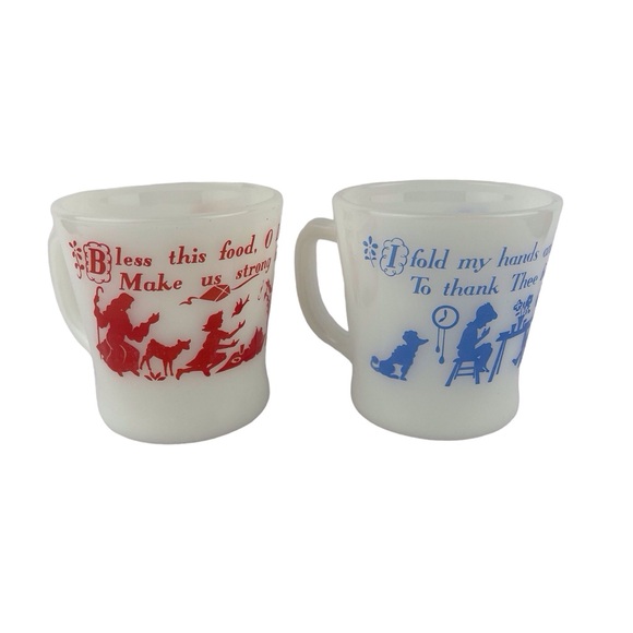 Fire King Anchor Hocking Milk Glass Prayer Mugs (2 cups) - Picture 1 of 14